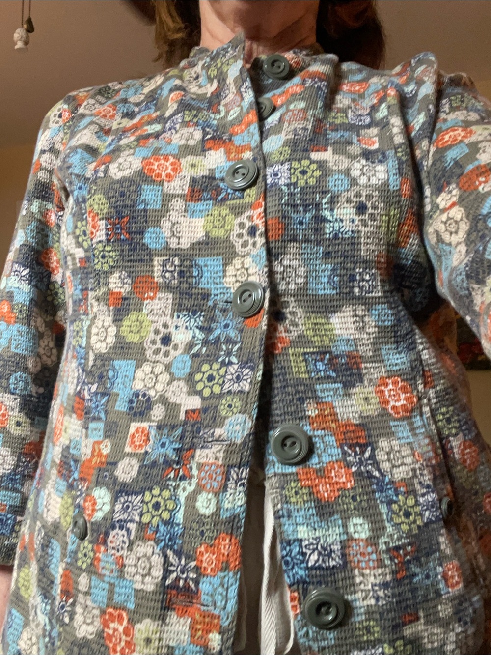 Year round Christopher & Banks Olive Green Floral Button-Up jacket